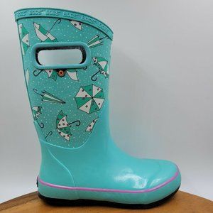 Bogs Umbrella Teal Blue Waterproof Tall Rubber Rain Boot Youth Girls 2 72218-463